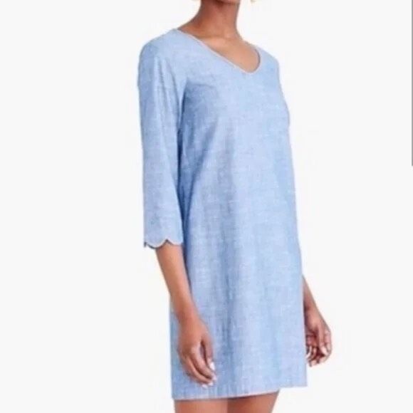 ✨J. By J.Crew Chambray Sz 8 Dress with Scalloped Sleeve✨ - Picture 1 of 9